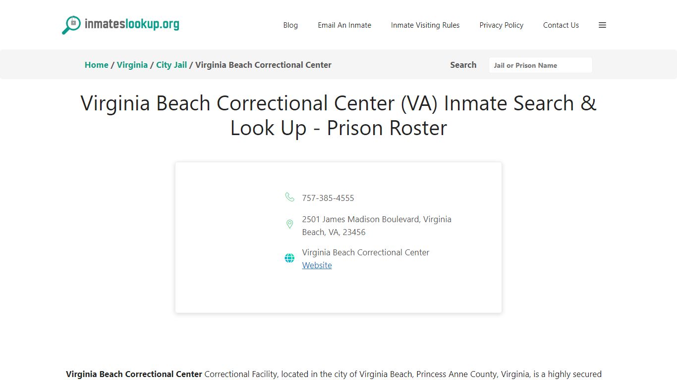 Virginia Beach Correctional Center (VA) Inmate Search & Look Up ...